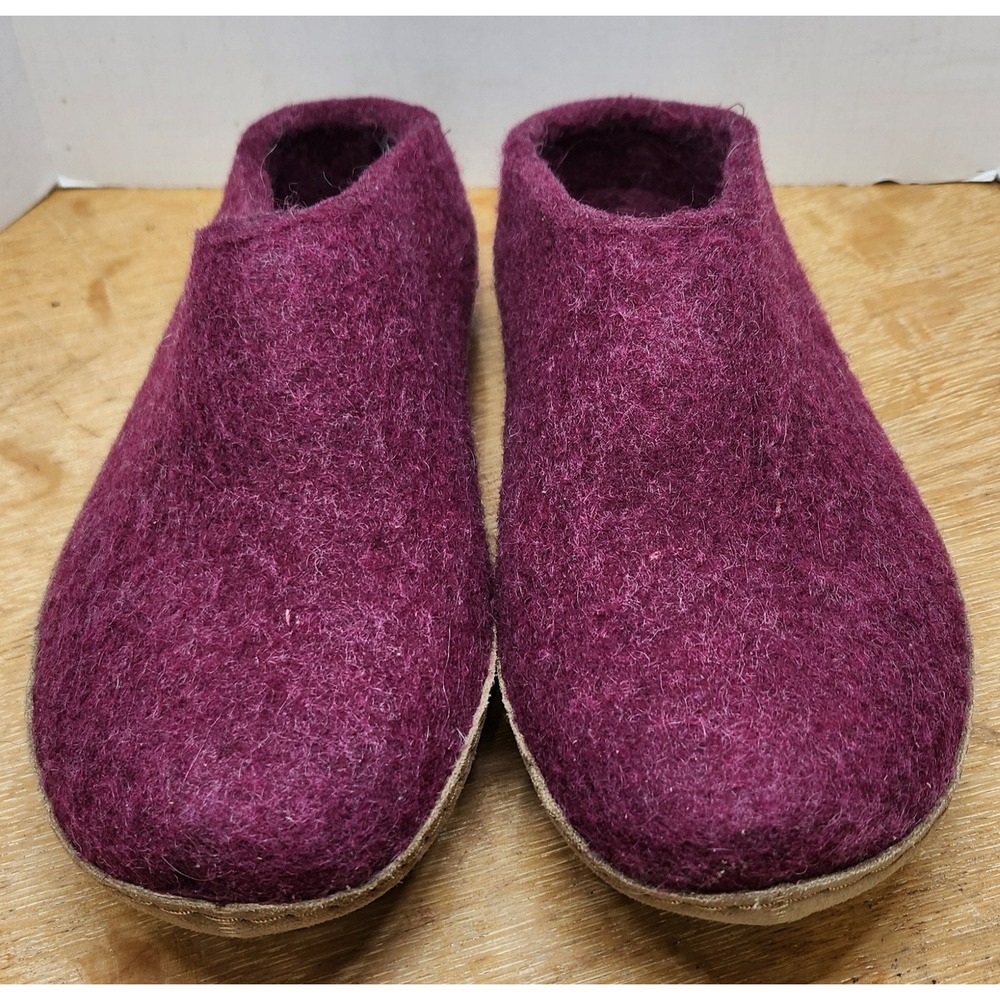 Glerups Model G Wool Slippers Cranberry Leather Sole Womens EU 38 US 7.5-8
